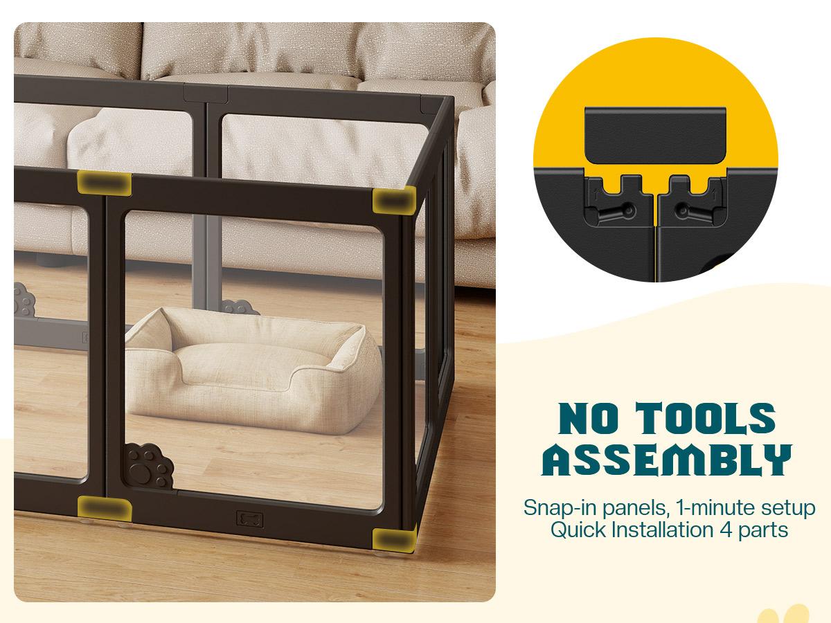 AMERLIFE Acrylic Clear Dog Playpen Indoor, Modular Puppy Cat Small Pet Play Pen with Doors, Transparent Fence for Little Dogs, Cats, Rabbits, Easy Assemble and Disassemble, (24" H, 10/14/17 pcs)