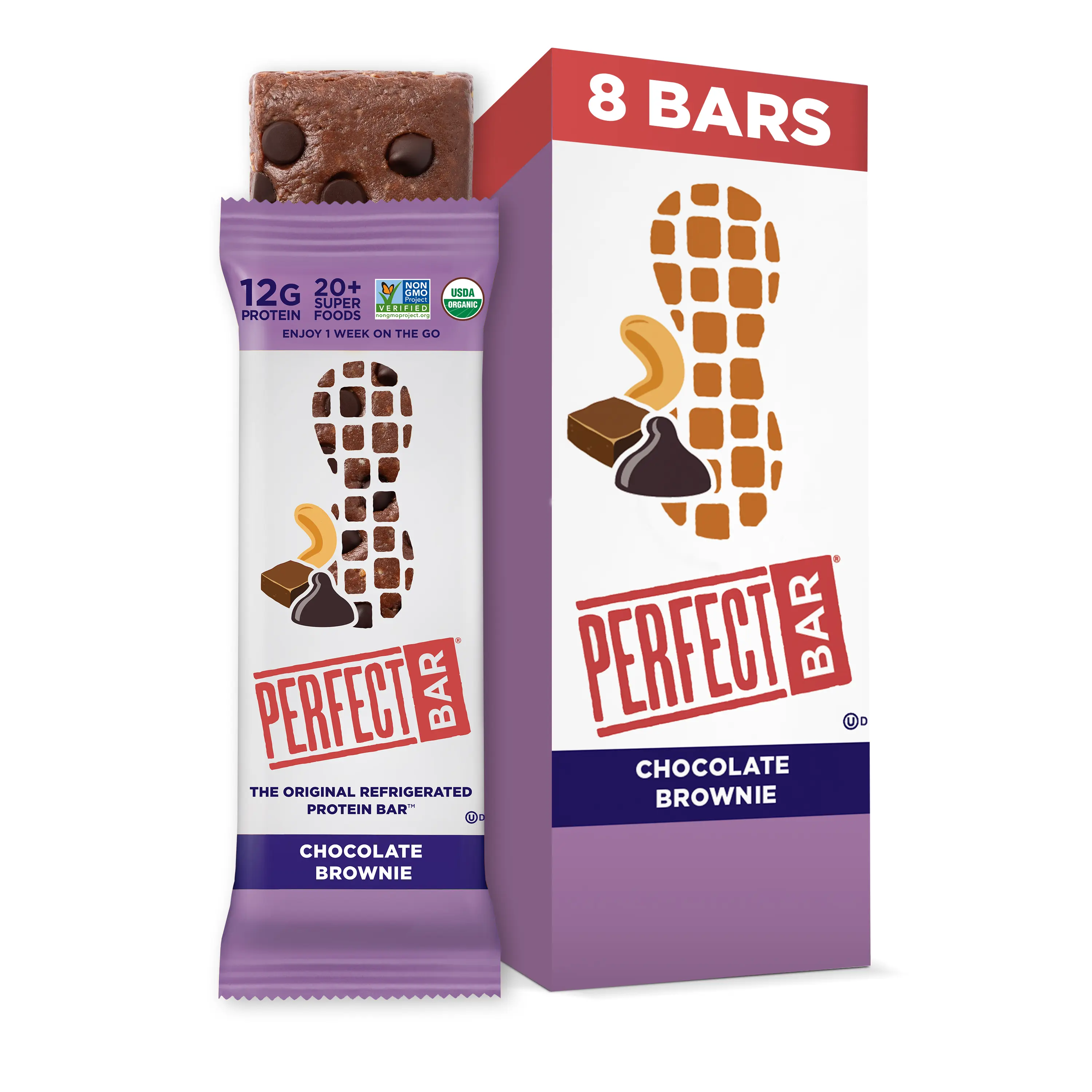 Perfect Bar Chocolate Brownie Protein Bar -  High Protein - Certified USDA Organic -Organic Honey, No Sugar Alcohols, 2.2 Ounce Bar, 8 Count