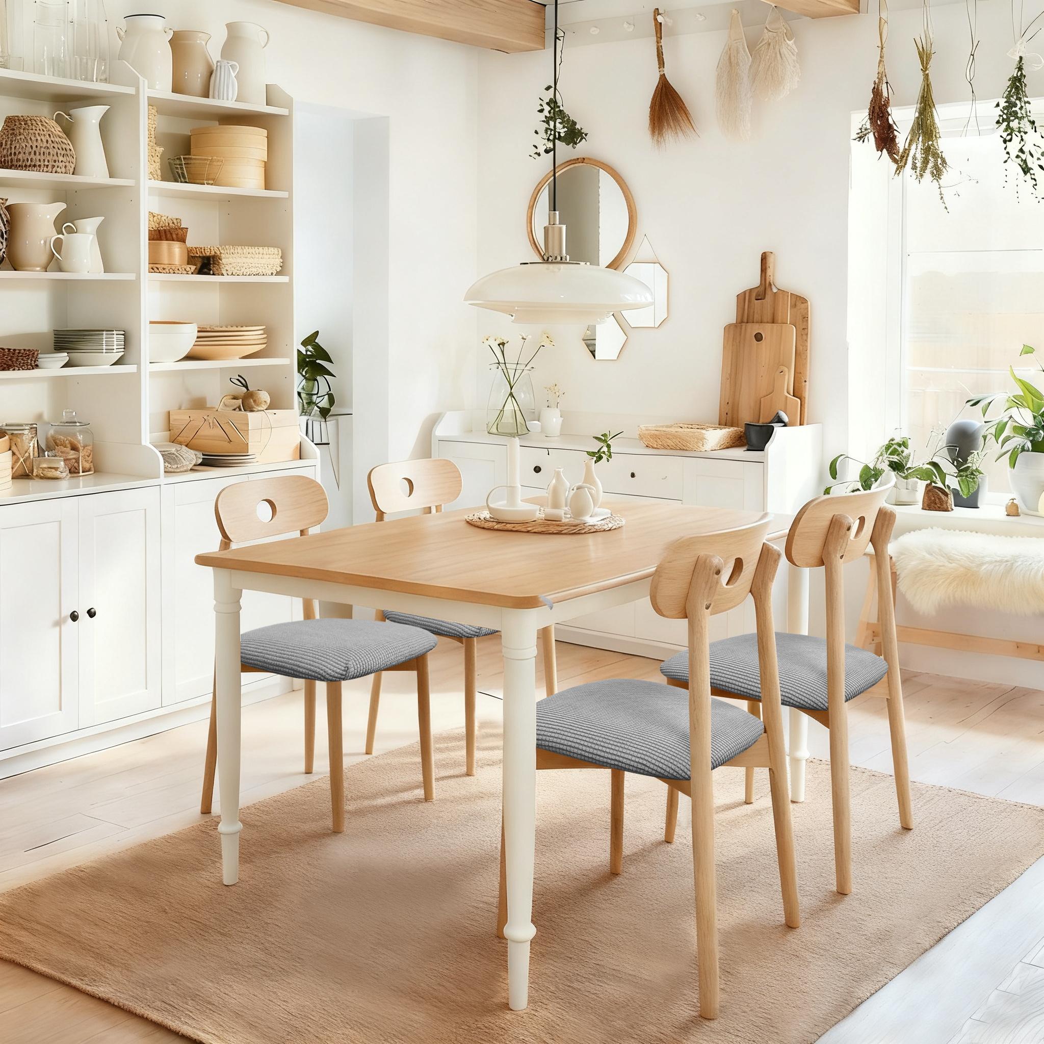 Easy-Going Removable Seat Covers Set of 4/6, Waterproof Spillproof Stretch Chair Seat Slipcovers with Elastic Ties, Washable Dining Chair Covers, Kitchen Hacks, Homedecor