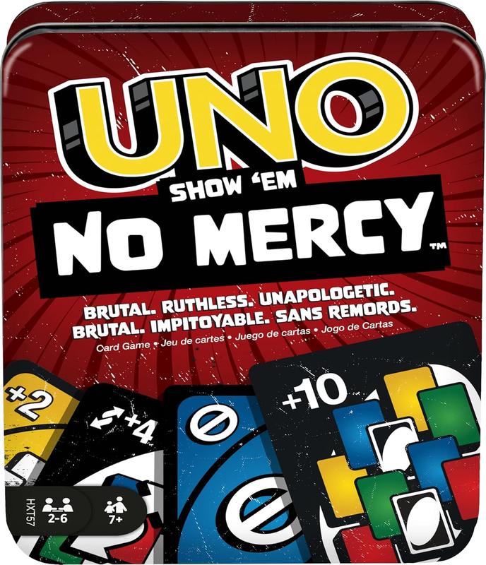 Mattel Games UNO Show ‘em No Mercy Card Game in Storage & Travel Tin for Kids