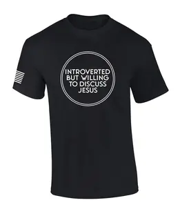 Introverted But Willing To Discuss Jesus Funny Bible Scripture Mens Christian Tshirt Cross Short Sleeve T-shirt Graphic Tee Classic Menswear