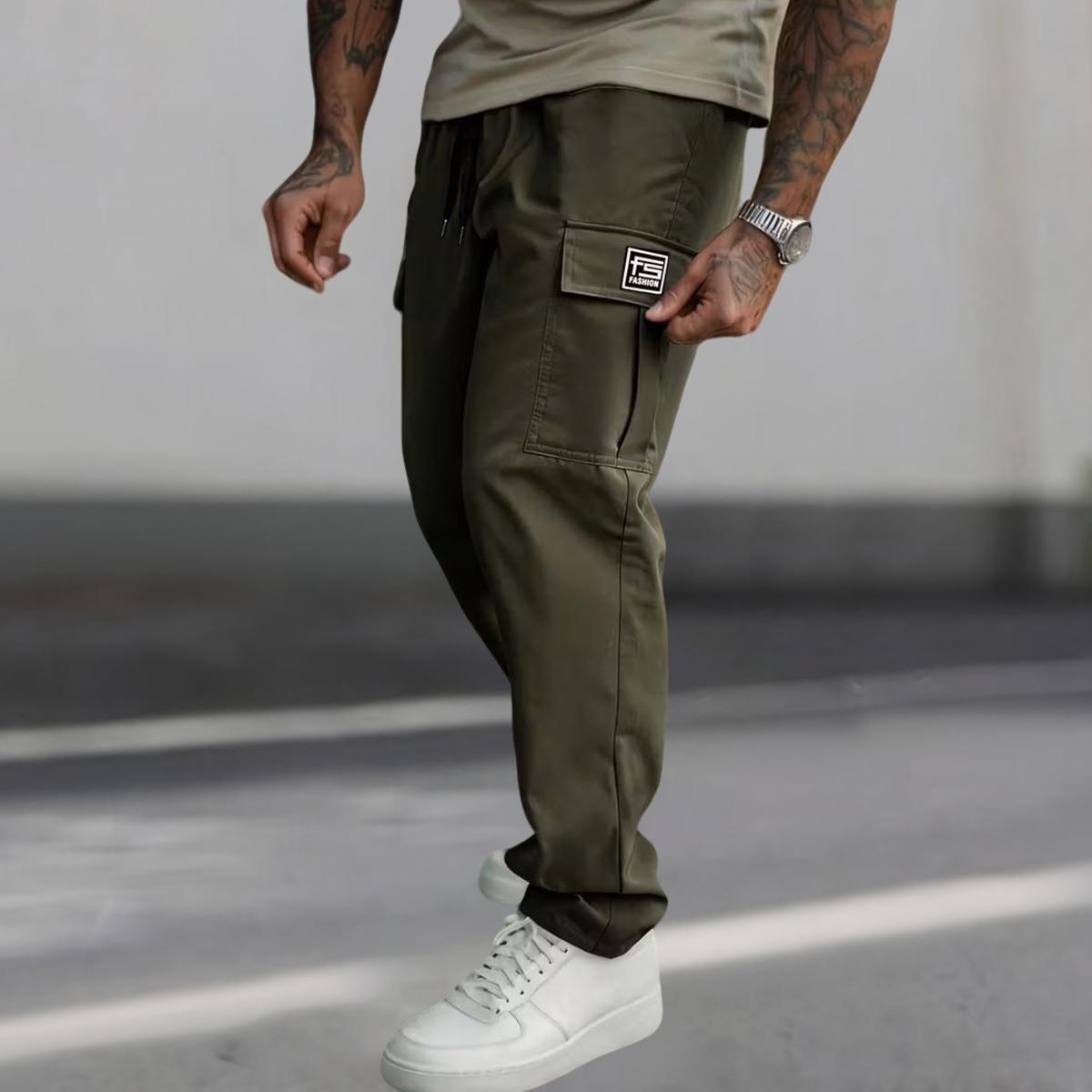 Men's casual work pants, solid color, elastic waistband, and multiple practical pockets suitable for outdoor work and leisure sports wear, men's casual pants, men's long pants