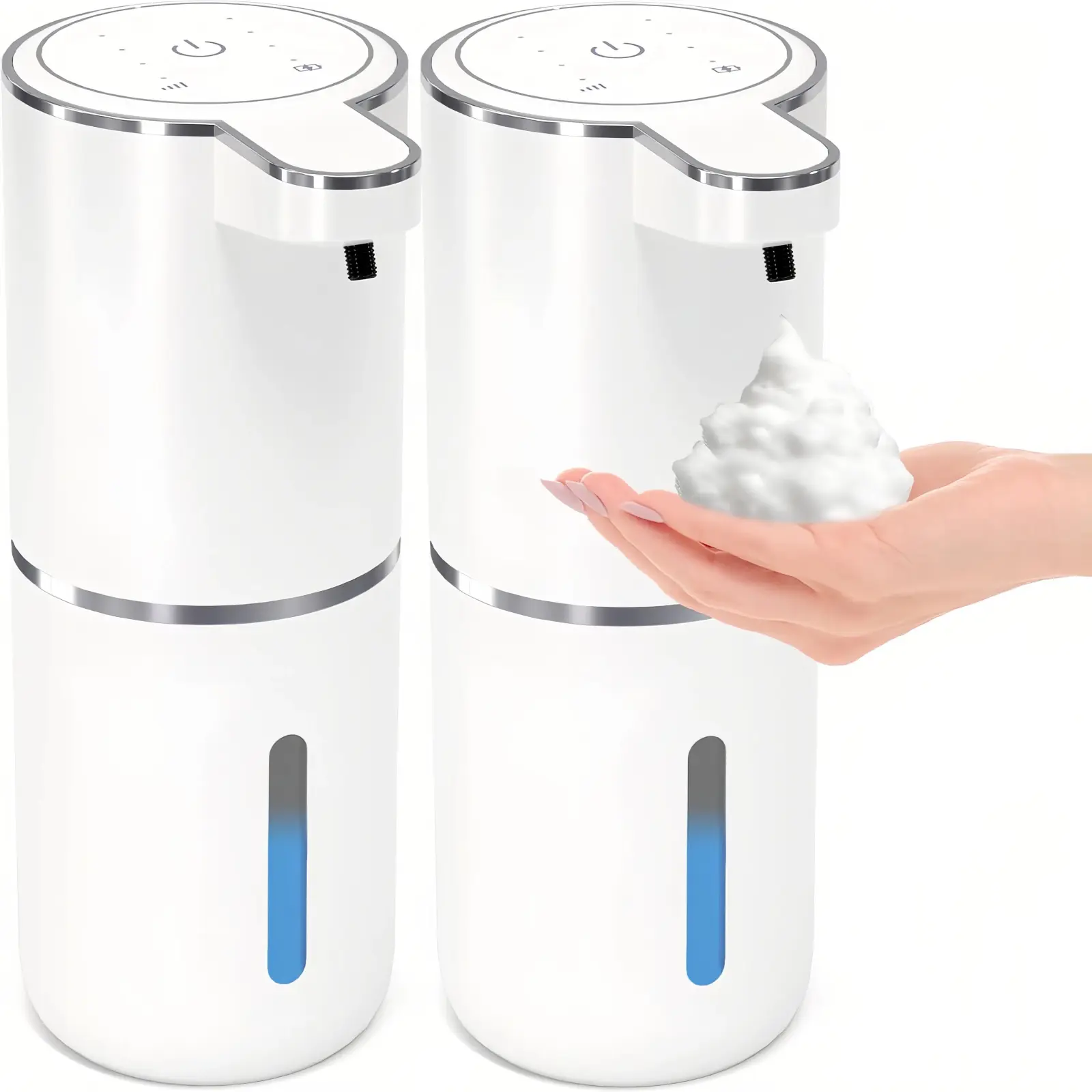Touchless Foaming Type Soap Dispenser - USB-C Rechargeable Wall-Mounted, 4 Adjustable Foam Levels, Waterproof IPX5 for Steamy Bathrooms, Leak-Proof for Home Bathroom & Kitchen Supplies, Wall Mount, Touchless Sensor Keeps Hands Clean