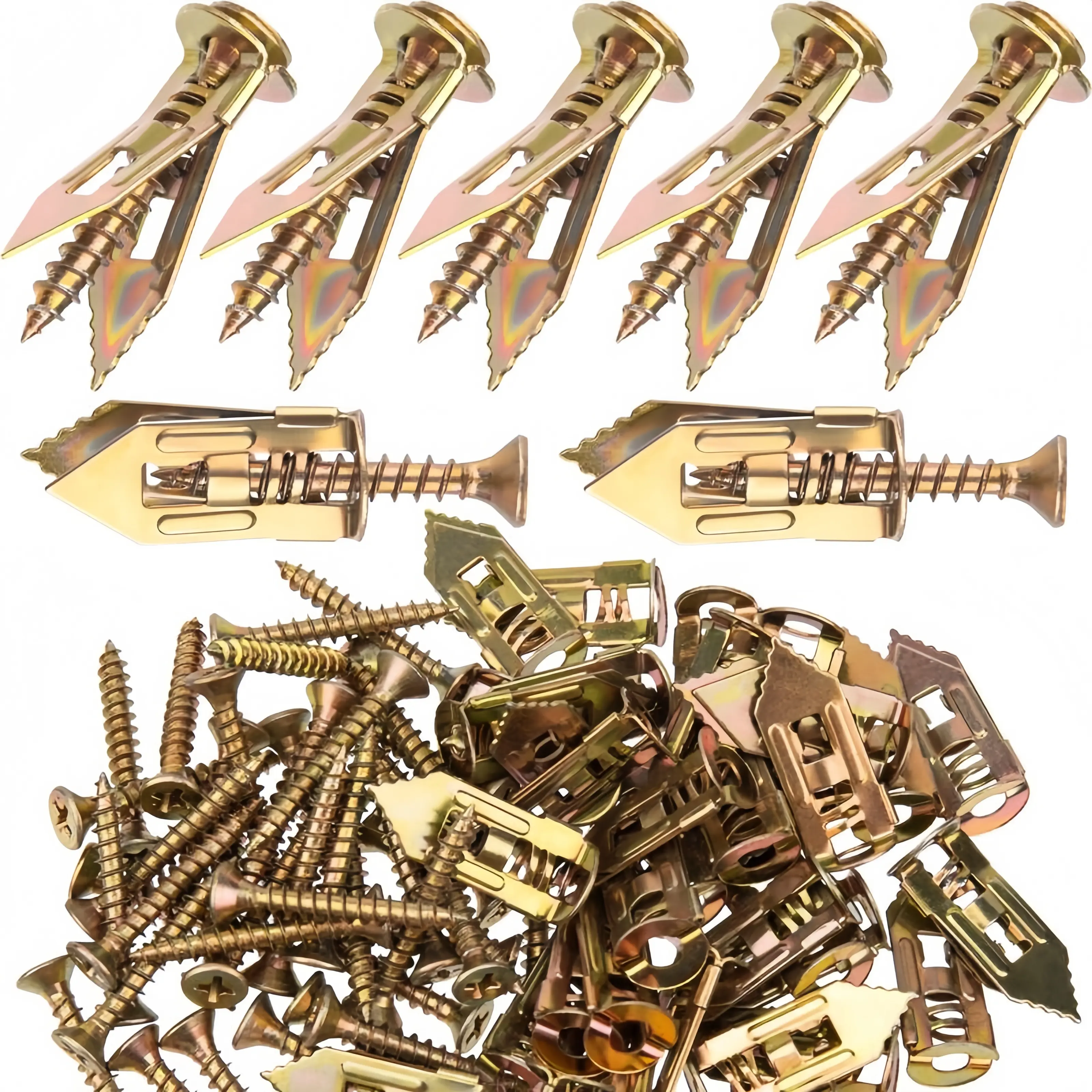 40 Pcs Anti-Rotation Zinc-Plated Steel Self-Drill Drywall Anchors with 20 Pcs 12x30mm Heavy-Duty Metal Expansion Screws, No Drill Holes Needed, for TV Mounts, Gypsum Boards, Clock, Towel Rack