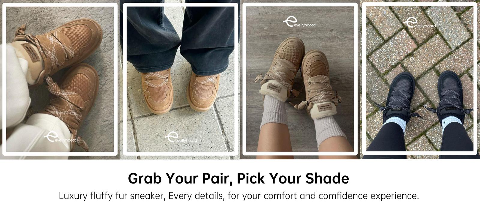 EVELLYHOOTD Women's Autumn Winter Warm Plush Sneakers with Anti-slip TPR Sole Light Weight Flat Trainers for Casual Outings