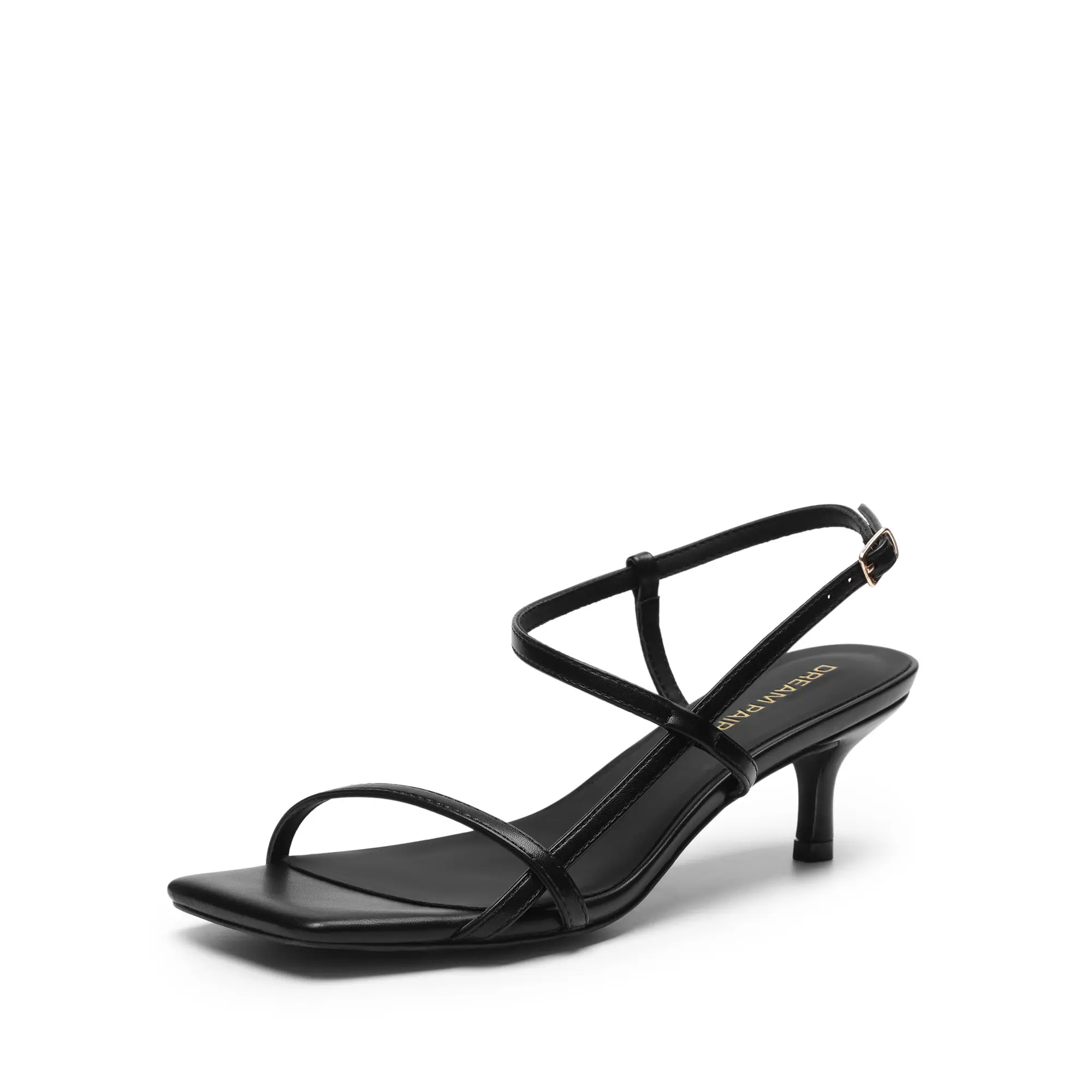 Dream Pairs Women's Elegant Square Toe Strappy Sandals, Comfortable Polyurethane Low Heel Dress Shoes with Adjustable Buckle for Work & Dates, Fashionable Heeled Sandals, Kitten Heels, Walking Shoes, Wedding, Comfortable Heels, Synthetic