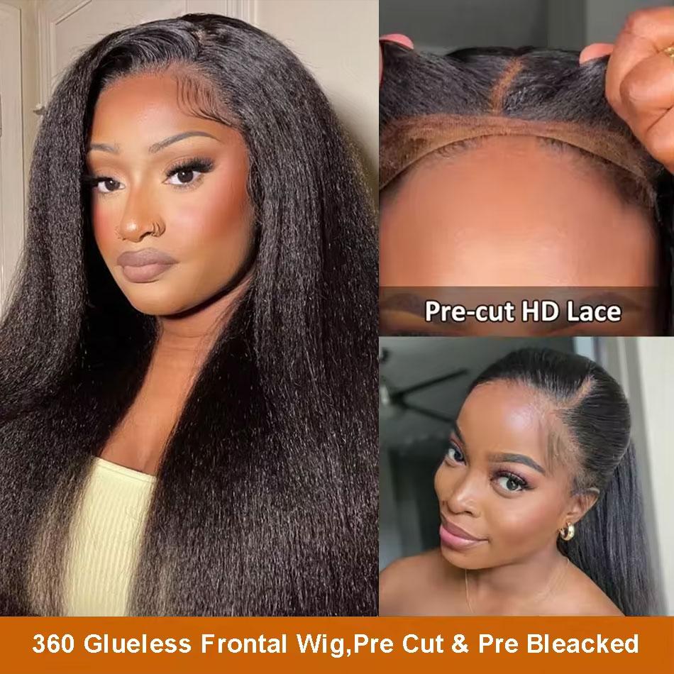 [NEW IN] 360 Glueless Human Hair Wig Kinky Straight 360 Invisible Strap Lace Frontal Wigs 13X6 Lace Frontal Wigs Pre Bleached Yaki Straight 360 Wig Can Do Ponytail With Drawstring TikTokShopBlackFriday