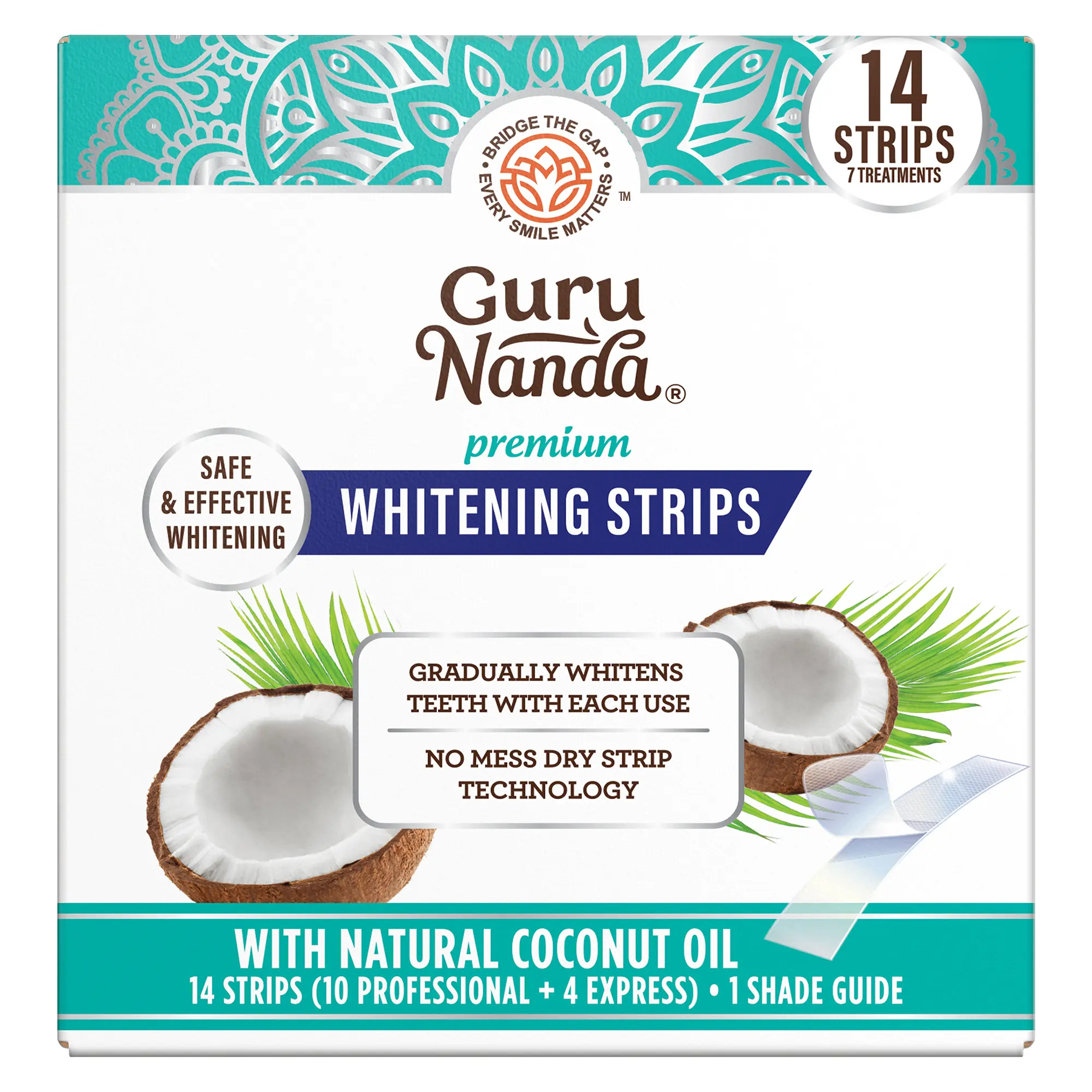 GuruNanda Whitening Strips, 7-day treatment (7 Packets - 2 Strips per pack) - Non-Slip, Dry Strip Technology