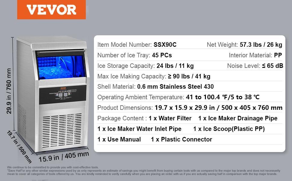 VEVOR 110V Commercial Ice Maker Machine 120-130LBS/24H with 33LBS Bin, TikTokShopBlackFriday, Stainless Steel Automatic Operation Under Counter Ice Machine for Home Bar, Include Water Filter, Scoop VEVOR Super Brand Day