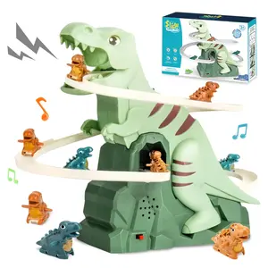 Dinosaur Chase Race Track Game Set, includes a slide, climbing stairs toy, and dinosaur roller coaster toy, with lights and music. Suitable for children aged 3 and up, a great gift for boys and girls.