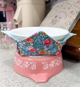 Blue Pink Rose Reversible Fabric Bowl Cozy 8"