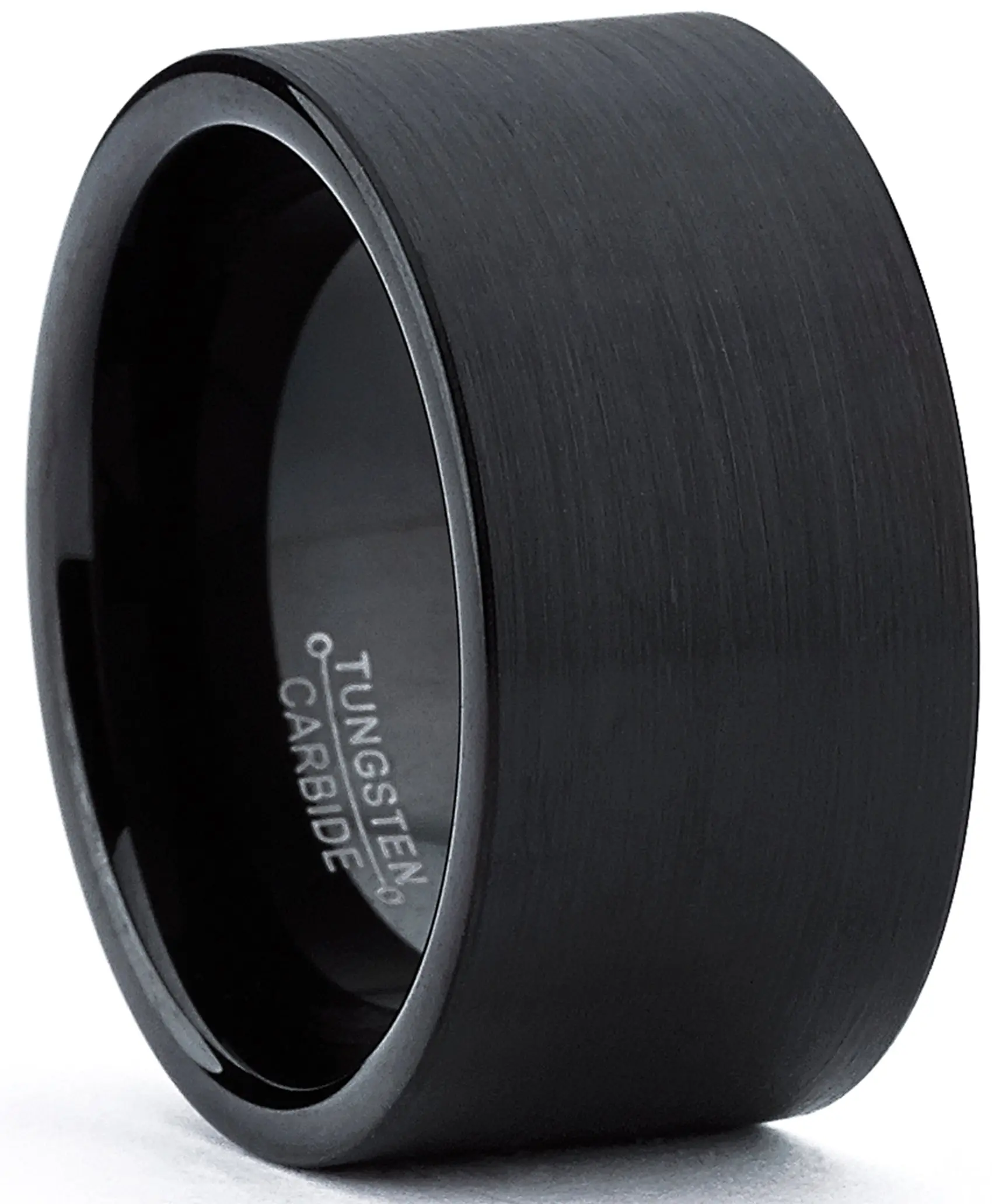 Metal Masters Co. Men's Wedding Band - Durable 12mm Black Tungsten Carbide Adult Ring, Flat Top Wide Brushed Finish Band, Comfort Fit, Laser Engraving Available, Sizes 8-15