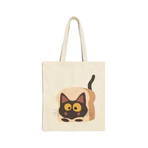 easy to handle, cute cat print tote bag, black and white tote bags (100% cotton canvas)
