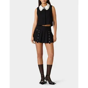 Betsey Johnson REBEL RIVET PLEATED SKIRT BLACK