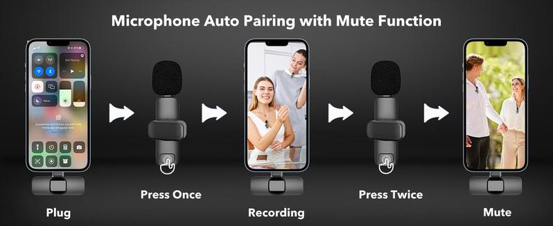 2 Pcs Wireless Lavalier MiniMicrophone for iPhone iPad, Professional Lapel Mics, Plug-Play,Ultra-Low Delay Noise ReductionChip of for Tiktok VideoRecording Audio Smartphone Wireless Lavalier Lapel Microphone Vlogging  Tools