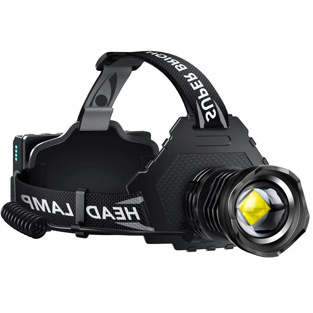 AKNEAR Rechargeable 200000LM Ultra-Bright LED Headlamp, 12 Modes & 2-in-1 Zoomable Focus Tactical Light, 125° Adjustable Angle, IPX7 Waterproof, Up to 30-Day Long Battery Life for Construction, Hiking, Camping, Fishing & Emergency