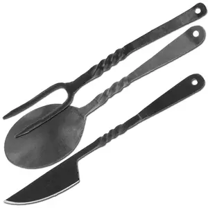 3pcs medieval cutlery set Viking feast handforged blacksmith utensil set Knife Spoon Fork Rustic