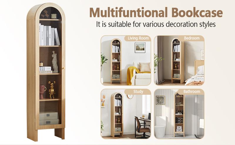 【New Upgrade】Giratree 66.93" H Arched Bookcase, 5-Tier Arched Cabinet Bookcase with Adjustable Shelves, Acrylic Glass Cabinet Door for Living Room, Reading Room and Bedroom 【New Upgrade】Giratree 66.93" H Arched Bookcase, 5-Tier Arched Cabinet Bookcase with Adjustable Shelves, Acrylic Glass Cabinet Door for Living Room, Reading Room and Bedroom
