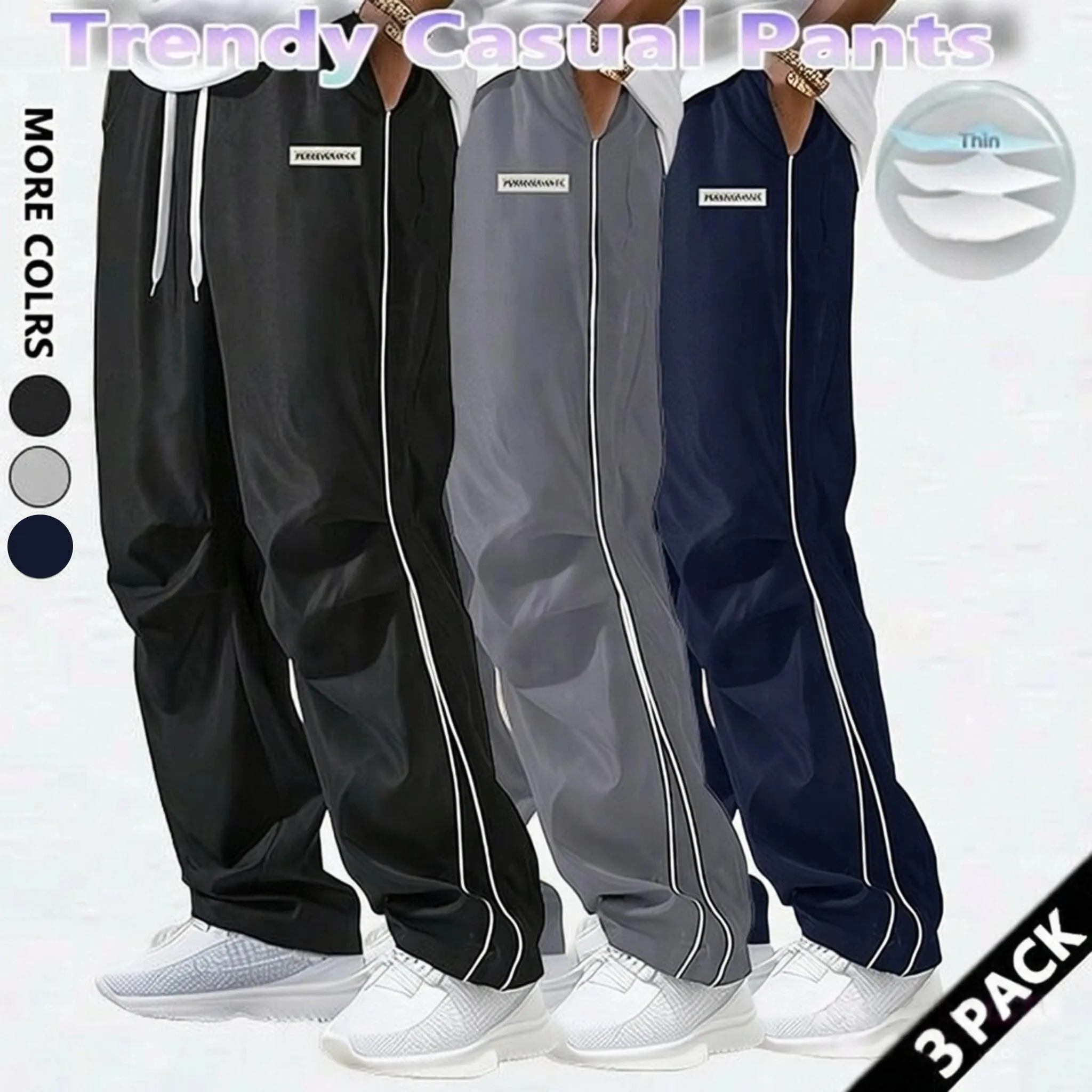 3 pack Loose Sports Pants Men's Trousers Grey Side Stripeswith Gold Accent Stripe Comfortable DesignAthleisure Style Bottoms Athletic Bottoms Gymwear Halloween Gifts SpringStatements