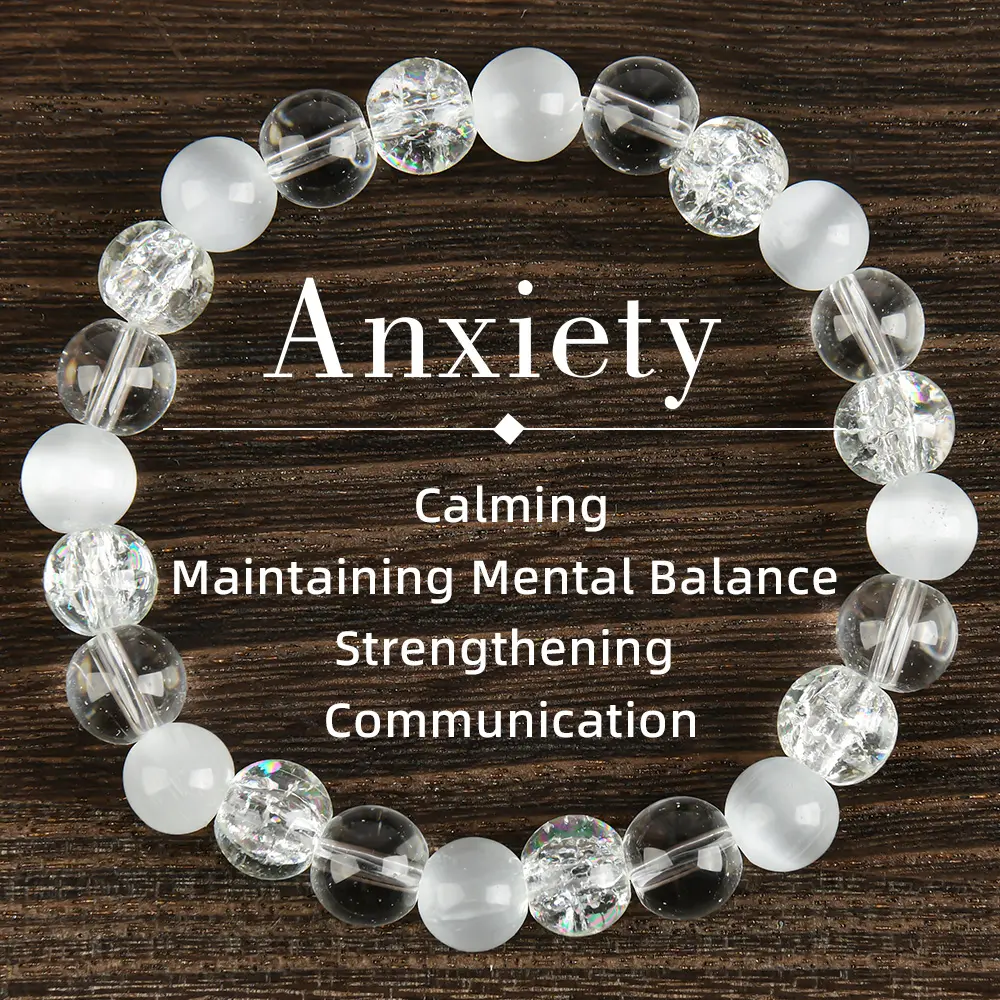 Reduce Stress Relieve Anxiety Handcrafted  Relief Quartz Bracelet Transparent Stone, I Jewelry Gifts, fahlo  bracelet blue bracelet encouragement gift fashion artificial unisex jewelry gift Colorblock Beaded Crystal Bracelet chakra bracelet summerwins,sum