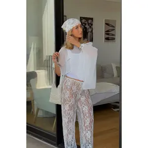 Dani White Sequin Lace Sheer Pants