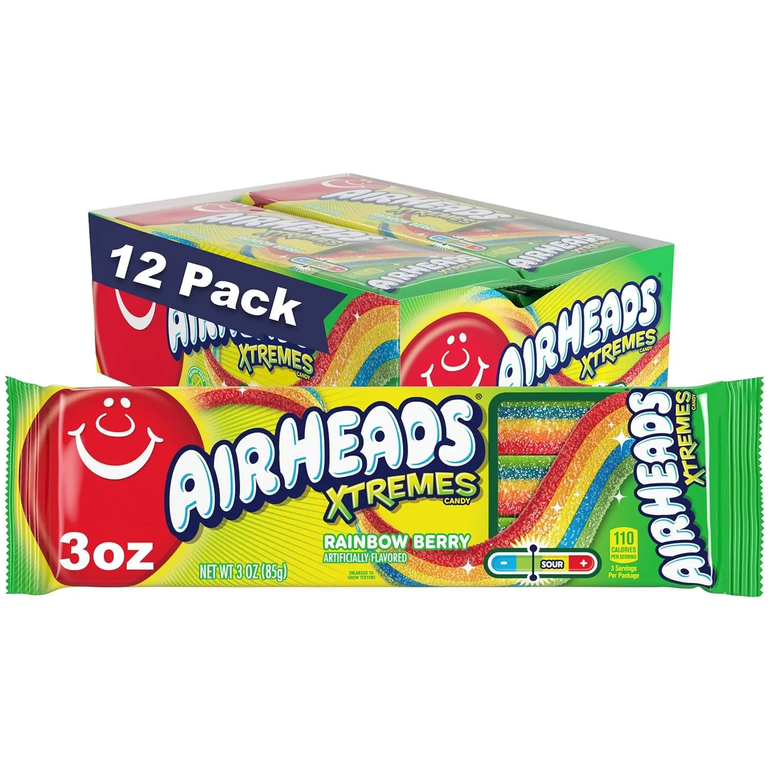 Xtremes Belts Chewy Candy, Rainbow Berry Flavor, 3 oz (12-Pack) - Individually Wrapped Bulk Snack, Artificially Flavored Sweet Treat