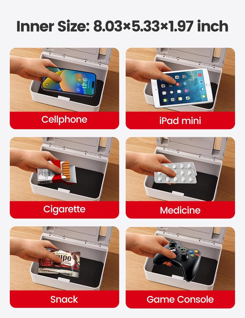 Vaydeer Metal Time Lock Box, Phone Locked box with Timer, Locking Safe Storage, Self-Control Locker with USB C Charge, Child Lock, Smart Timed Release Jail for Phone/iPad Mini/Remote/Medicine/Snack Vaydeer Metal Time Lock Box, Phone Locked box with Timer, Locking Safe Storage, Self-Control Locker with USB C Charge, Child Lock, Smart Timed Release Jail for Phone/iPad Mini/Remote/Medicine/Snack