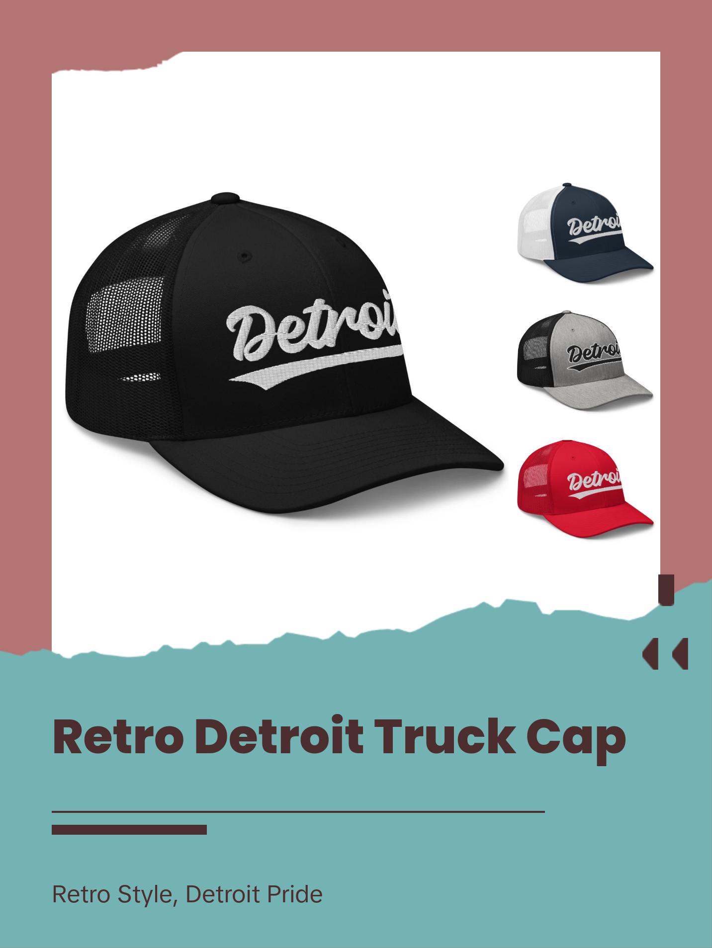 THE WELL KEPT Vintage Detroit Baseball Script Retro Detroit Trucker Cap Hat