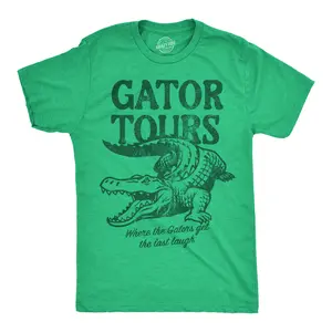 Mens Funny T Shirts Gator Tours Sarcastic Alligator Graphic Novelty Tee for Men Mens Funny T Shirts Cool Vintage Fashion T-Shirt Gift Classic Menswear Sarcastic Apparel for Men Funny Animal Short Sleeve Novelty Green -