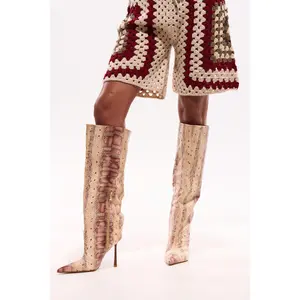 AZALEA WANG MADEYE NUDE SNAKE STILETTO BOOT