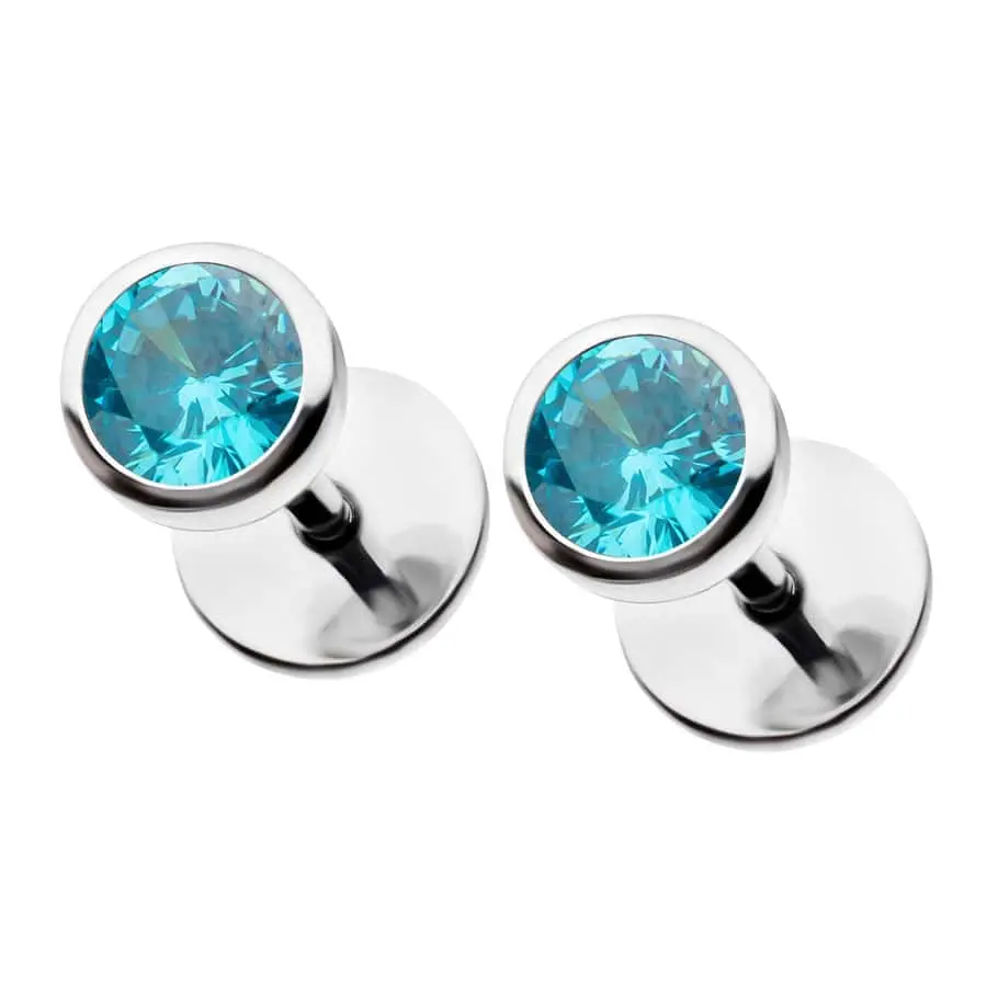 Comfy Earrings Aquamarine Cubic Zirconia 316L Stainless Steel Screw-On Earrings 4.0mm Round Gemstone 18 Gauge Posts Classic Gift Box