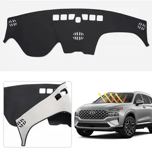 Canvcle 2019-2023 Hyundai Santa Fe Dashboard Cover Custom Fit Flannel Dash Mat Non-Slip UV Protection Anti-Glare Sunshade Black Interior Accessories