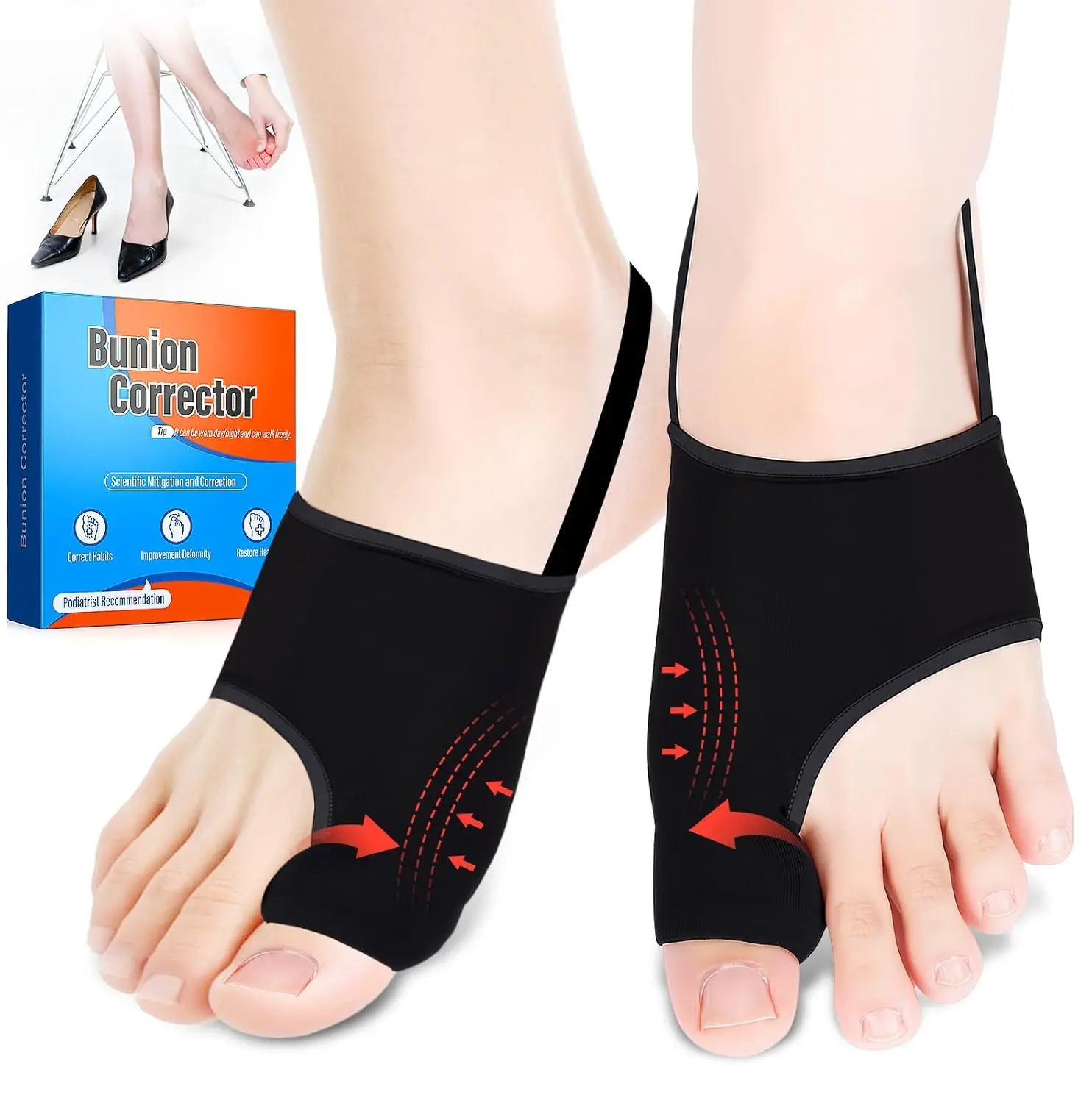 2PCS Bunion Corrector for Women & Men - Toe Alignment Corrector with Splint & Pads for Hallux Valgus Pain Relief, Comfortable Toe Separator for Day/Night Support, Anti Slip Big Toe Straightener
