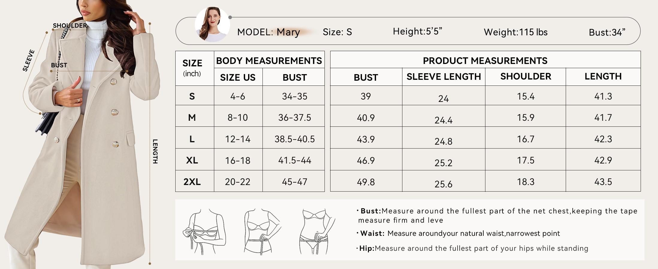 CHARTOU Women's Winter Jacket Double-Breasted Wool Blend Warm Long Trench Coat