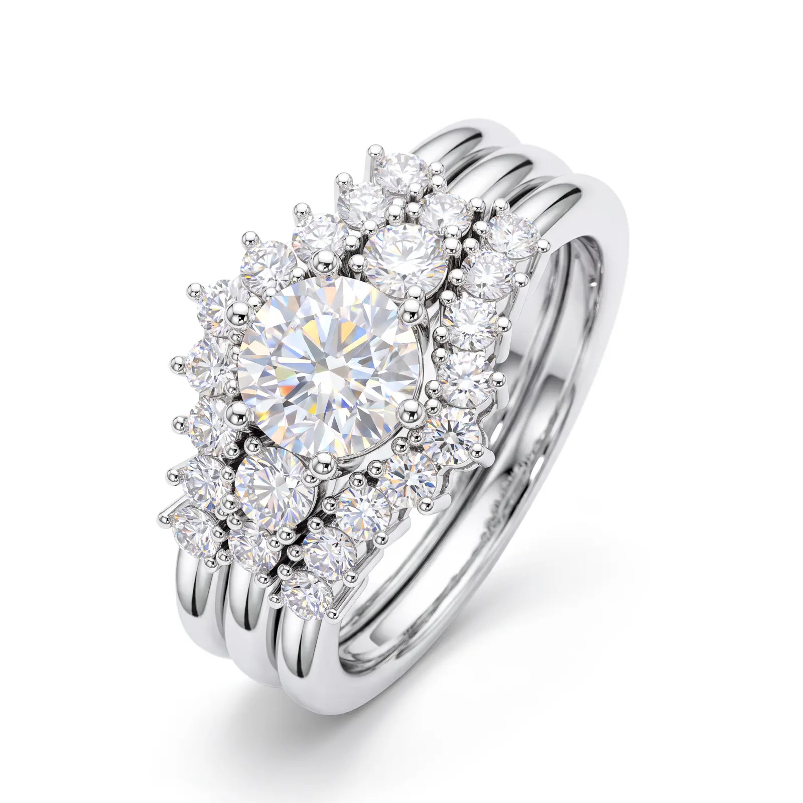 UCCIYO-1CT Round Cut Moissanite Bridal Ring Set for Women, 3-Piece 14K Gold Plated 925 Sterling Silver Engagement Ring with Matching Wedding Bands[# R764]
