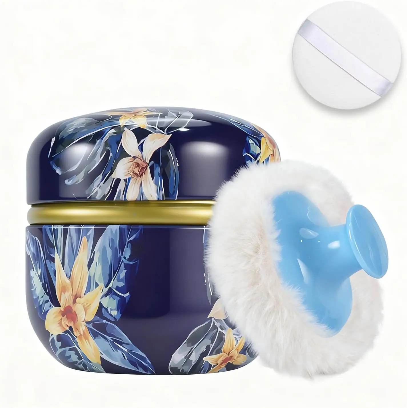 1Set Body Powder Puff And Container, Portable Empty Body Powder Container for Women'S Loose Dusting Powder, Powder Case Box with Lids for Bath, Travel And Home Use