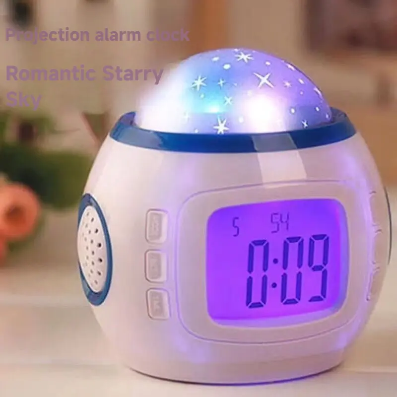 LED Star Pattern Alarm Clock - Portable Starry Projector Lamp with Calendar, Temp Shown Daily, Batteries Compatibility, 3 Years and Up Ideal Decorative Night Light for Bedroom, Kids Room (Home Decor Clock), Digital Alarm Clock