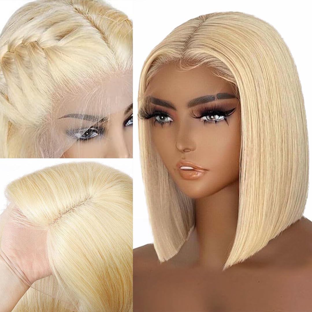 GK Blonde Bob Wig Human Hair Straight 613 Bob Wig 12 Inch 180 Density 13x4 Transparent Lace Wigs for Women Pre-Plucked with Baby Hair