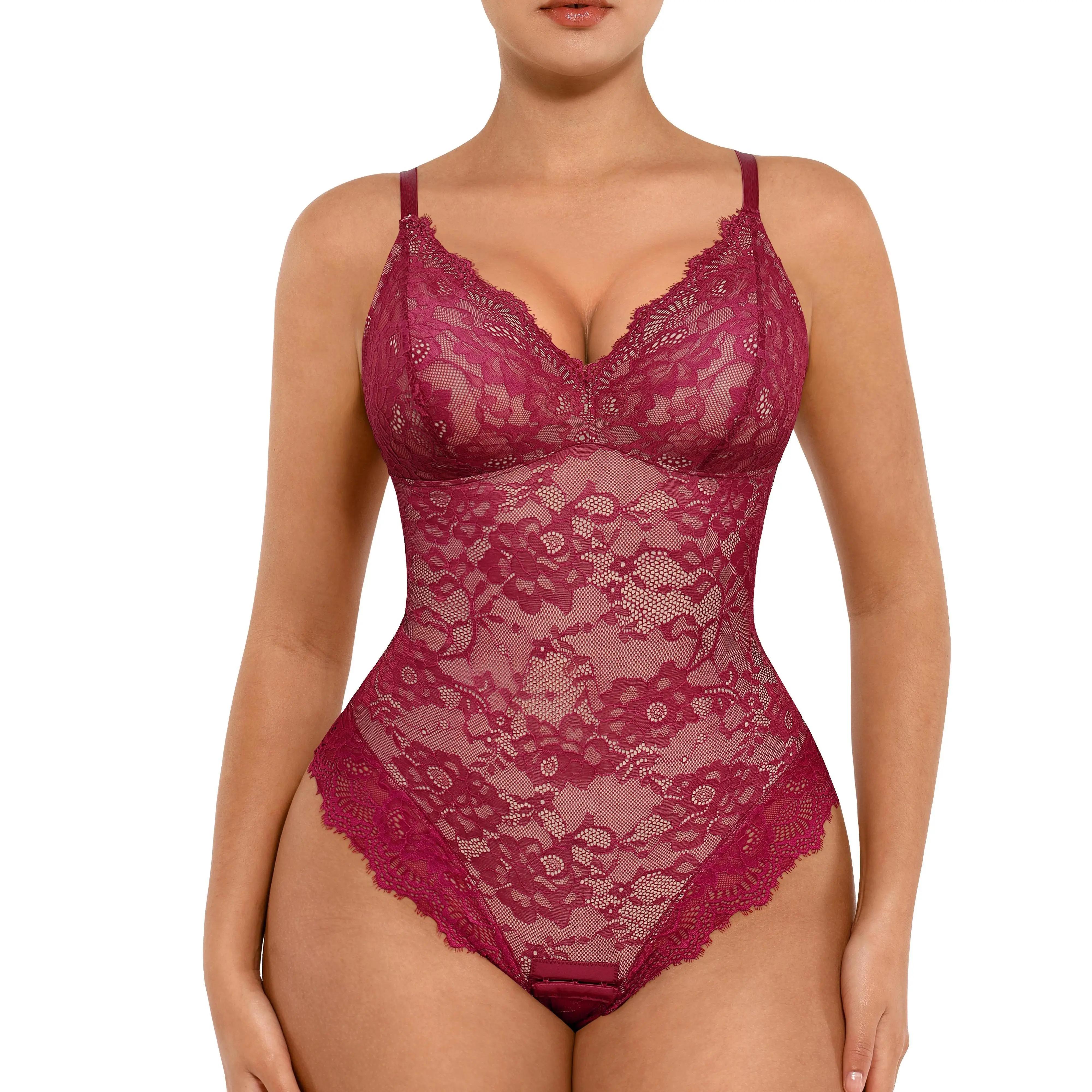 FeelinGirl Sexy Lace Bodysuits Shapewear for Womenswear Mesh Nylon Clothing Seamless Underwear Womenswear Tops Valentine's Day Gift Summervibes