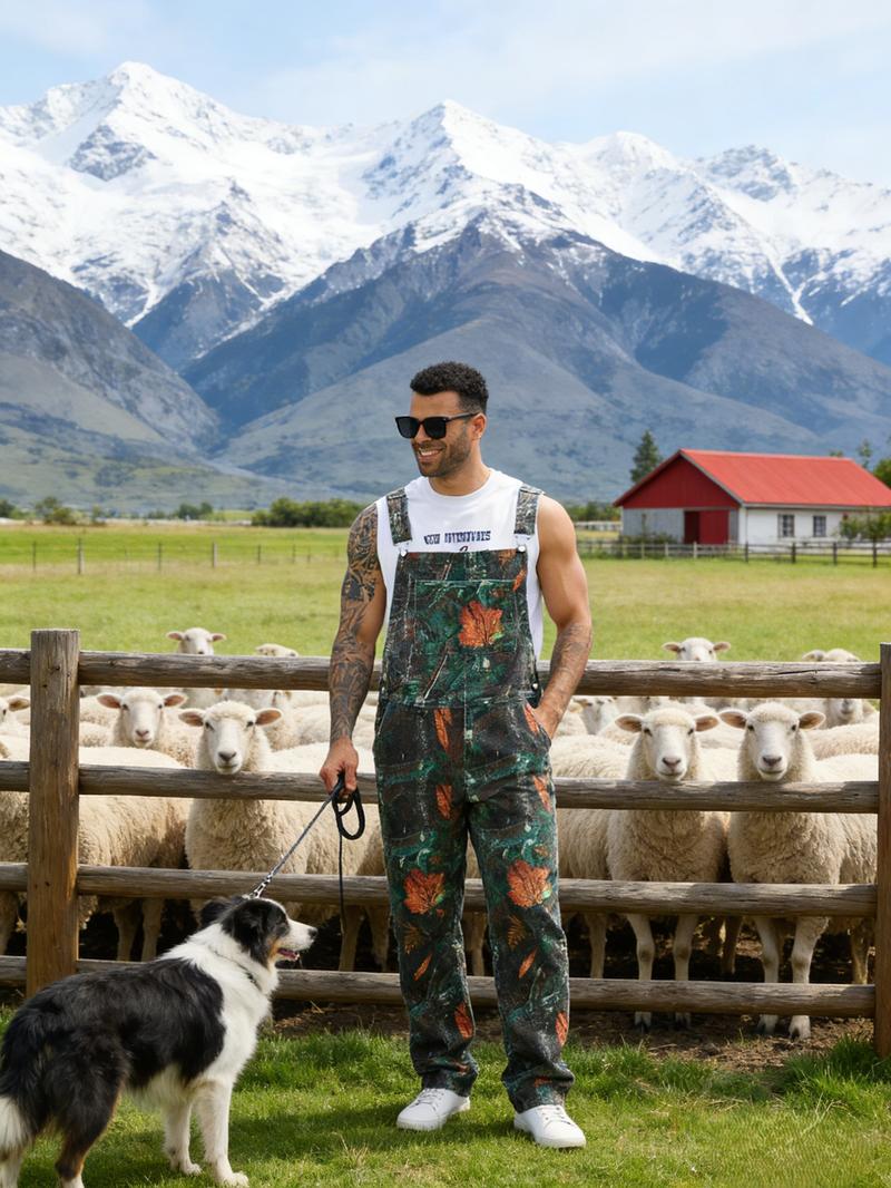 Yuanbang Stretchy Men's Camo Overalls Denim Spring Hunting Bib Turkey Season Gear Outdoor Workwear Fashion Pattern Coveralls Y2k Menswear Daily Outfits Camouflage Romper Country Stuff Clothes Adjustable Straps Jumpsuit Casual Pants Valentine's Gifts