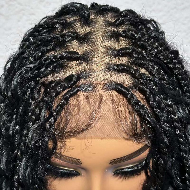 Wiggins 36 Inch Box Braided Wigs Full Lace Front Wig Synthetic Long Braided Wig Synthetic Braided Wigs With Boho Curly Ends WeeklyDeals