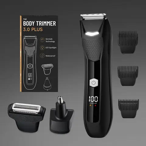 Men's 3-in-1 Cordless Electric Body Hair Shaver - Ceramic Blade Cordless Trimmer, USB Rechargeable IPX7 Waterproof Razor with Replaceable Heads, Storage Box for Groin Hair Grooming & Cleaner Look Daily Care