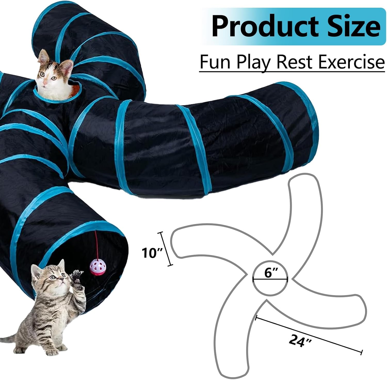 Pet Cat Tunnel Tube Tovs 4 WavCollapsible,Tunnels for indoor Cats,Kitty BoredPeek Hole Toy Ball Cat, Puppy, Kitty, Kitten,Rabbit