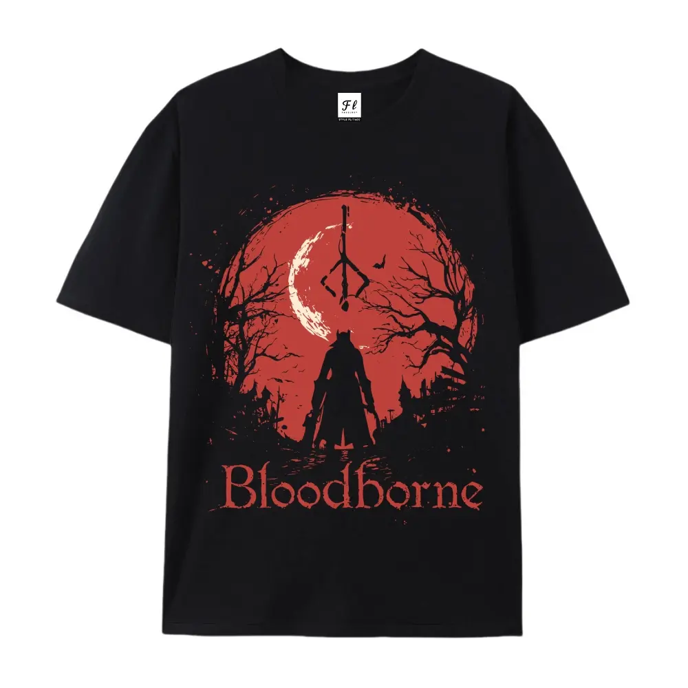 Bloodborne Blood Moon Oversized Casual Men's Letter Pattern Printed T-Shirt