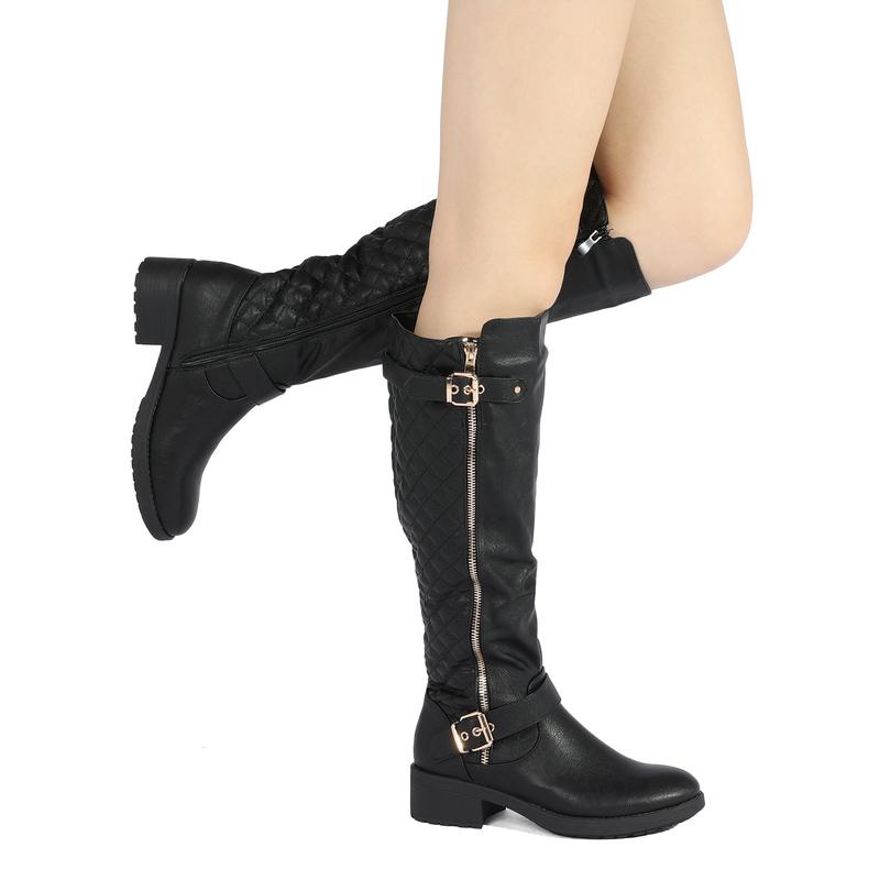 Dream Pairs Women's Stylish Knee High Riding Boots with Wide Calf Circumference with Faux Winter Comfortable Walking Shoes
