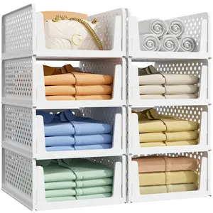 8 Pack Closet Storage Baskets, Foldable Stackable Closet Organizer Bins for Clothes, Wardrobe Storage Baskets