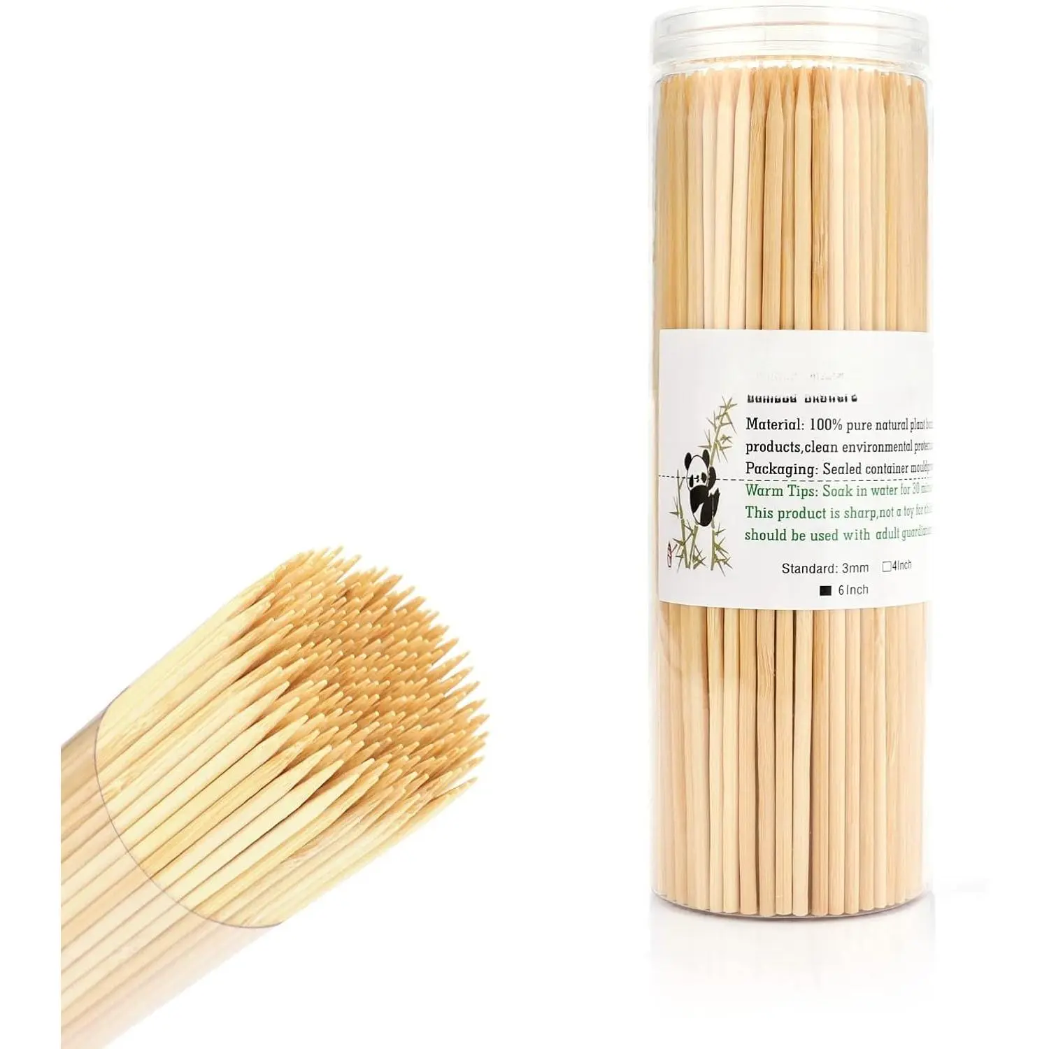 Wooden Skewers 200 count - 6 Inch Skewers for Grilling, BBQ, Appetizer, Fruit Kabobs, Fountain, Toothpicks & Skewer Sticks