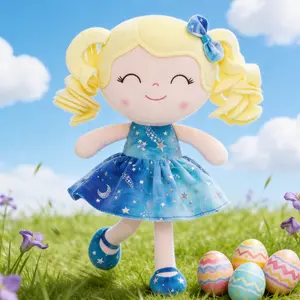 Gloveleya 12inches Magic Stars Plush Baby Girl Doll - My First Easter Gift & Spring Basket Stuffer for Toddlers 0-6 Years, Soft Curly Hair Princess Keepsake in Celestial Midnight Blue Star Dress