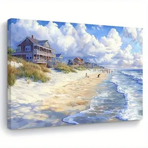 1pc Serene Coastal Retreat Wooden Framed Canvas Wall Art - Ready to Hang 11.8x15.7 Inch Beach House Painting, Vibrant Coastal Decor for Living Room, Bedroom, Kitchen, Bathroom - Perfect Gift for Home Decor, Tranquil Beach Scene	