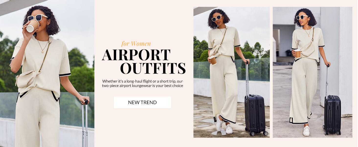 Ekouaer Women's 2-Piece Knit Pajama Set - Short Sleeve Top, Wide Leg Pants with Pockets, Elegant Soft Comfortable Fashion Loungewear Ekouaer Women's 2-Piece Knit Pajama Set - Short Sleeve Top, Wide Leg Pants with Pockets, Elegant Soft Comfortable Fashion Loungewear